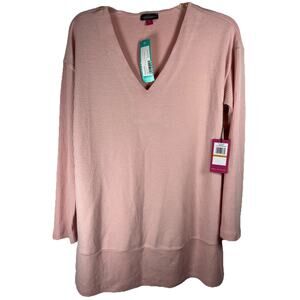 Vince Camuto Womans size S Elegant Mix Sweater Pink Rouge Long Sleeve V-Neck NEW